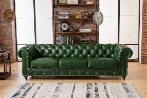 Image of Classic Leatherette Chester Sofa Set Button Tufted, Classic Style Sofa Set for Living Room, Office, and Hallway Colour (Bottle Green Leatherette, 3 Seater Sofa)