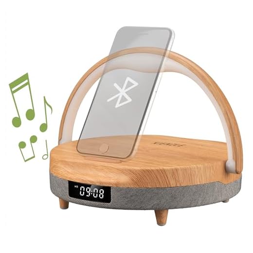 Kienzle LED‑Wecker Bluetooth Lautsprecher kabellose Ladestation 10 W dimmbare LED‑Leuchte Holz‑Design 2 Weckzeiten