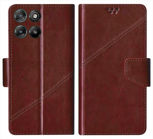 Image of SBMS Flip Cover for Motorola Moto G67 Power 5G / Moto G57 Power Back Cover Case with Magnatic Closure | Genuine Leather Finish | Inbuilt Stand | Card & Money Pocket | Wallet Style Case (Coffe Brown)