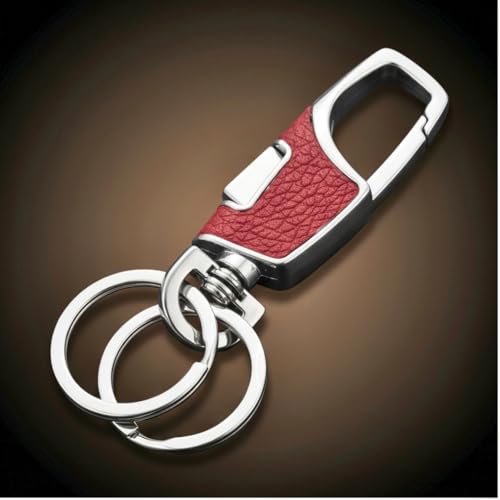 Image of THE MEN THING - Stylish Multicolor Stainless Steel Keychain for Men & Boys (Titan Grip Leather - Red)