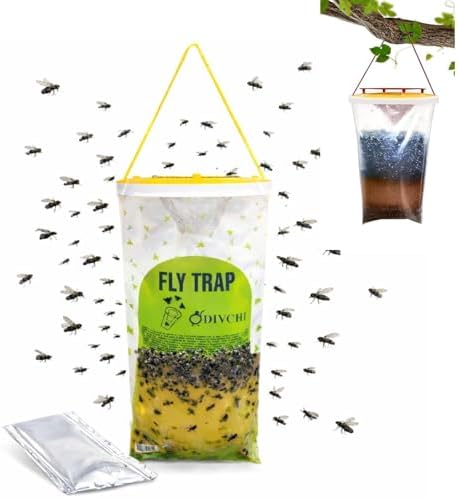 DIVCHI Hanging Fly Killer Bag Outdoor Flies Catcher Trap Disposable Non-Toxic Insect Trap for Garden Patio Farm & Horse Barn - Kills Up to 20,000 Flies