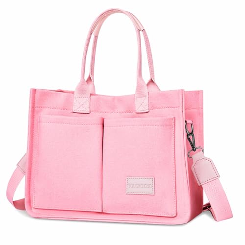 TOUCHCLOUD Canvas Tote Bag with Pockets, Crossbody Bags for Women Trendy Shoulder Handbag Everything Everyday Bag for Work Travel Gym, Pink