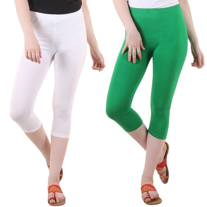 Image of DIAZ Women Cotton Stretchable Capri | Slim /Regular Fit | Breathable Yoga, Gym & Lounge Wear | Mid-Waist Stretchable 3 /4 Length Leggings with Wide Waistband - Pack of 1