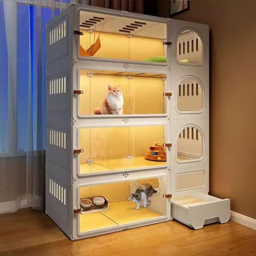 Kisigim 猫 ケージ 猫ケージ キャットケージ ケージ 猫 猫用ケージ 猫ケージ 屋内用、大型 DIY 猫用囲い、通気性良好、猫用トイレ付き、1〜3 匹の猫に最適な運動場所 (ホワイト,4段105*45*140cm)