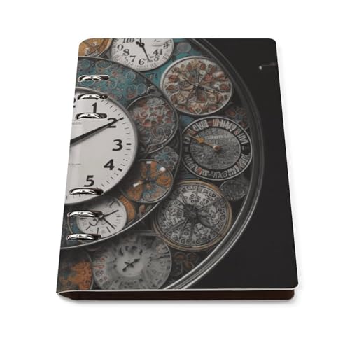 Cuaderno A5 de piel sintética Clock Art de alta calidad con 6 anillas