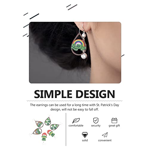 LOGOFUN 3 Pairs St. Patrick's Day Earrings Irish Wooden Stud Earrings Lucky Clover Hat Ear Pendants