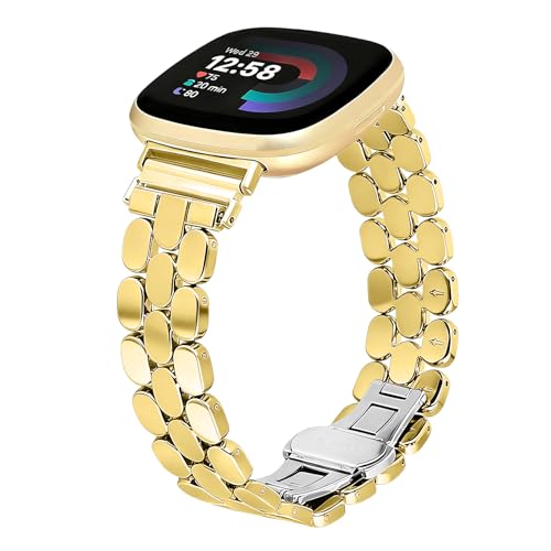 Alociaga Designer Band for Fitbit Versa 4/Sense 2/Versa 3/Sense Band, Women Stainless Steel Dressy Bands Compatible with Worn Daily Adjustable Strap for Fitbit Smartwatch