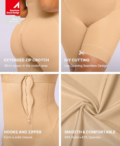Image of SHAPELLX High Waist Butt Lifting Tummy Control Shapewear Shorts | Under dress shorts,15-inch crotch zipper, breathable stretch fabric, anti-roll support,easy bathroom access, everyday wear