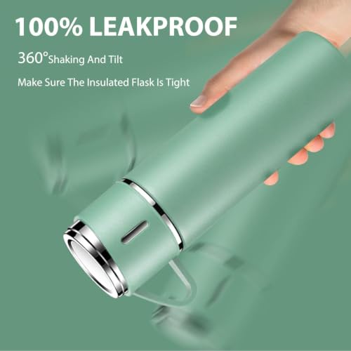 Image of Xanthos-500 ml Stainless Steel Vacuum Insulated Flask with Cup & Handle, Double Wall Hot & Cold Water Bottle, Thermos for Tea Coffee, Travel Bottle for Office, Home & Outdoor (Pastel Green)