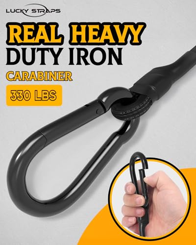 Image of 190 Lbs Real Heavy Duty Carabiner Bungee Cord with Upgraded Carabiner Hooks, 12 inch 18 inch 24 inch Black Bungee Cords Assorted Sizes, 6 Pcs UV Resistant Bungee Straps for Tents, Cargo, Kayak Boat, Luggage, etc
