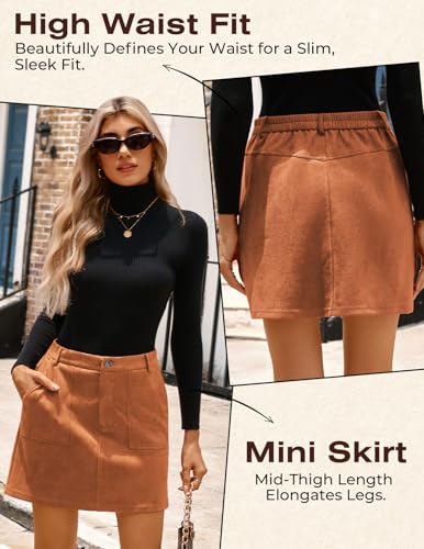 Kate Kasin Women Suede Skirt, Fall Winter Burnt Orange Brown Mini Skirt, High Waist Pencil Skirts with Pockets 2026 M — view 4
