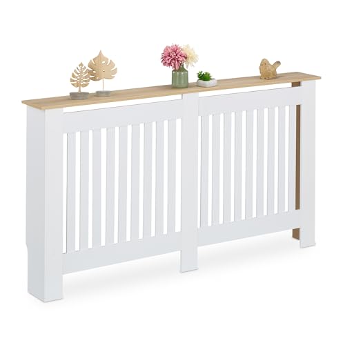 Relaxdays Cubre Radiador, Diseño a Listones, 83 x 152 x 19 cm, para Calefactores Antiguos, Cubreradiador, MDF, Blanco