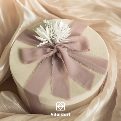 Vitalizart 3 Rolls Handmade Fringe Chiffon Silk Ribbon 1.5" X 7Yd Nude Ribbons Set For Wedding Invitations, Bridal Bouquets, Gifts Wrapping, Diy Crafts #TOP3