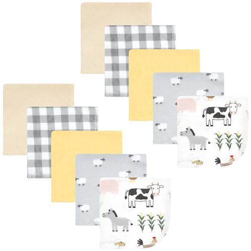Image of Hudson Baby Unisex Baby Flannel Cotton Poly Washcloths, Cute Farm 10 Pack, One Size