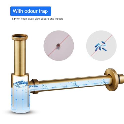 KEOKBON Siphon P Bottle Trap 32mm G1-1/4" for Universal Plumbing System Bathroom Washbasin Sink & Washstand Extension Tube Adjustable Odor Trap Anti-Fading Antique Brass - Image 2