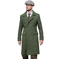 Wangyue Olive Green Double Breasted Overcoats Winter Coats Outdoor Daily Wear Slim Fit Peacocat Outerwear Olive Green Men's Pea Coats 2XL Men's Herringbone Wool Blend Long Overcoat Pea Coat
