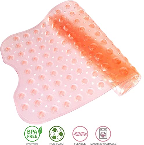 Tree Bud Bathtub Mats for Shower Tub Non-Slip Bath Mat 39 x 16 Inch Extra Long Shower Mat, Bath Tub Mat for Bathroom with Machine Washable, BPA Free for Kids (Clear Pink)