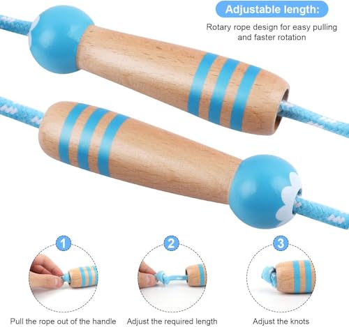 LANODO 縄跳び 幼児 子供用 なわとび 小学生 木柄 2.6m綿ロープ長さ調整可能 体育祭 運動 ダイエット誕生日 かわいい プレゼント(ブルー) 4枚目