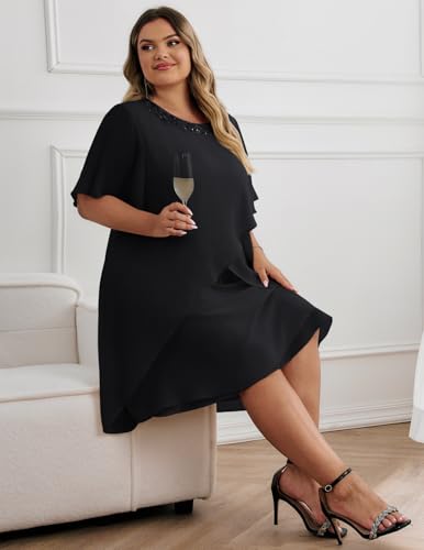 Image of Hanna Nikole Plus Size Dress for Curvy Women 2026 Wedding Guest Dress Sequined Crew Neck Cocktail Dress with High Low Hem