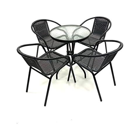 BE Furniture Black Rattan Garden Set - 4 x Black Rattan Chairs & 1 Glass Table Cover