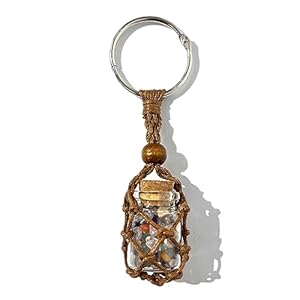 Handmade Crystal Keychain,Natural Crystals Wishing Bottle, Rope Pouch,Healing Charm Fengshui Protection
