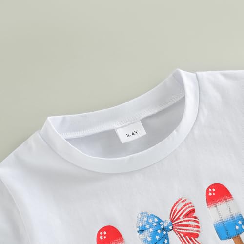 Image of Kids Toddler Girls 4th of July T-Shirt Short Sleeve Patriotic Coquette Bow American Flag Independence Day Top