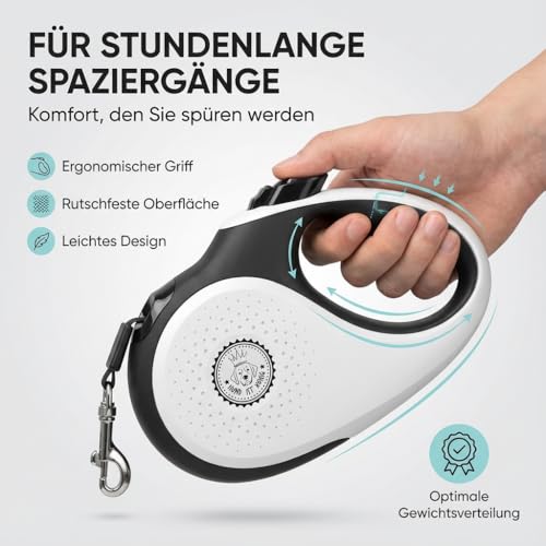 HUND IST KÖNIG Rollleine Hundeleine 8m für kleine & große Hunde | Hochwertige Hundeleine ausziehbar mit bequemen Griff | Robuste Ausziehleine | bis 50kg
