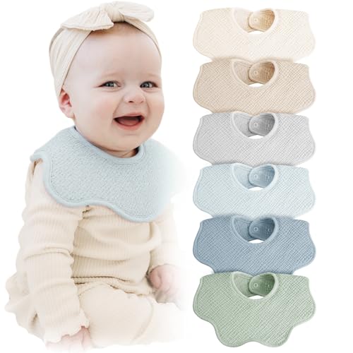 Image of Konssy Muslin Baby Bibs 100% Cotton Absorbent Bandana Drool Bibs for Teething and Drooling, 6-Pack for Baby Boys & Girls
