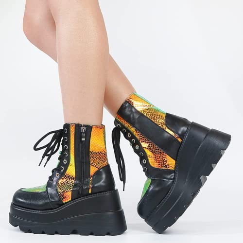 UOQAPRE Women's High Heel Combat Boots Square Toe Lace Up Ankle Booties Fashion Wedge Chunky Platform Boots Zipper Bootie Shoes4