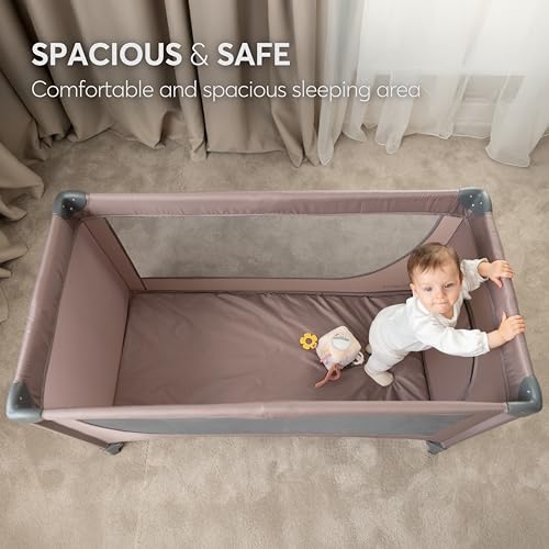 Image of KikkaBoo So Gifted Compact Folding Baby Umbrella Bed, Lightweight Travel Cot 120 x 60 cm, Up to 15 kg, Without Mattress, Carry Bag Included, Dark Beige, Cot