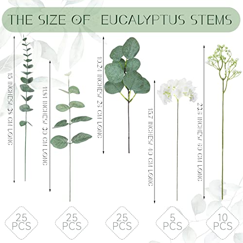 Xunyee 90 Pcs Artificial Silver Dollar Eucalyptus Stems Bulk Set White Fake Flowers Mixed Eucalyptus Leaves Greenery Stems Eucalyptus Decor Branches For Bouquets Floral Arrangement Wedding Decoration #TOP1