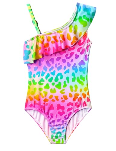 Image of Snowheart Girls Swimsuit Adjustable Shoulder Strap UPF50+ One-Shoulder Ruffle Bathing Suit 3-12T