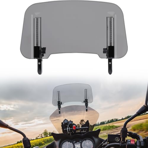 KEMIMOTO Motorcycle Windshield Extension Upgraded Aluminum Metal Heightened Spoiler Clip Universal Adjustable Wind Deflector Windscreen Visor Smoke Gray