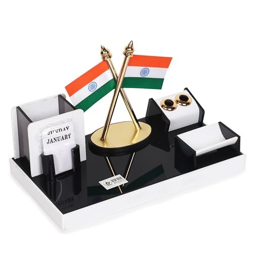 Image of DESKDOCK Acrylic Pen stand For Office Table Stylish Multipurpose Desk Organizer (With Two Special Pen & Flag)