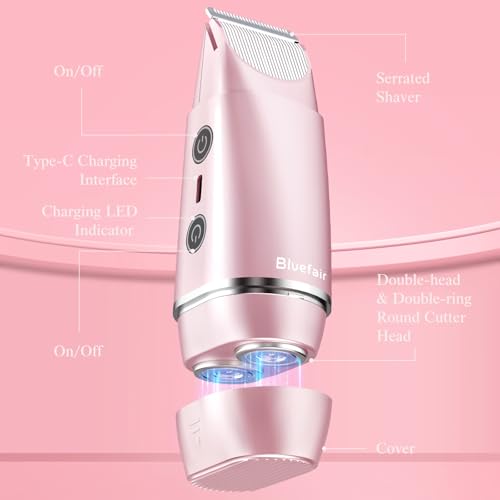 Image of Bikini Trimmer for Women, 2 in 1 Electric Razors for Women Electric Shaver, IPX7 Waterproof Body Hair Trimmer Shaver,Replaceable Lady Facial Razor Bikini Trimmer for Legs Private (Pink)