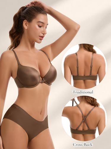 Image of Front Closure Bra Push Up Plunge V Front Clasp Bras Padded Add Cup Demi Underwire Lift T Shirt Smooth Bralette