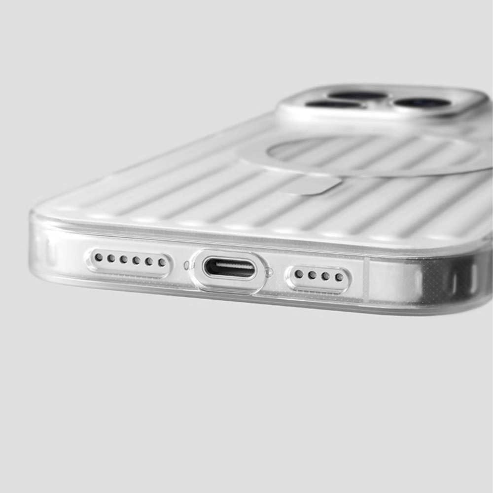Custodia a cuscino d'aria con ventosa magnetica a strisce metalliche compatibile con iPhone 16, 15, 14 e 13 Pro Max, color oro deserto, per iPhone 15 Pro Max