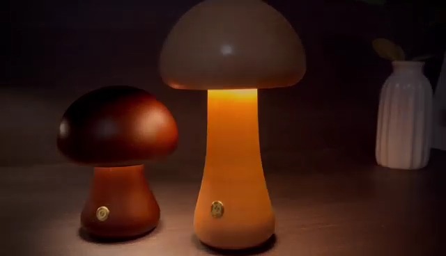 Mushroom Night Lights Rechargeable Cordless Wooden Mushroom Portable Desk Lamps For Bedroom Studyroom