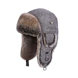 Alkaidstar Unisex Fliegermütze Rib Wolle Bomber Aviator Pilot Hat Faux Fellmütze Winter Russische Mütze Herren Bomber Hut Fliegermütze Erwachsenen Wintermütze Ohrenschützer