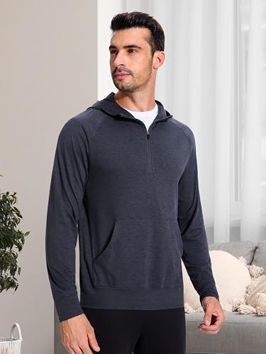 Men's Quarter-Zip Lightweight Hoodie - Soft Loose Fit Comfortable Long Sleeve with Pocket for Workout Casual Wear2
