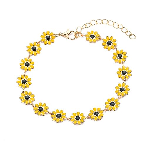 Little Daisy Flower Sunflower Bracelet for Women Dainty White Yellow Multicolor Flower Chain Bracelet Summer Beach Jewelry