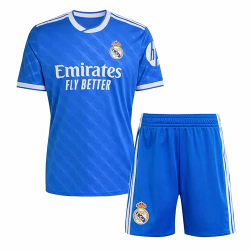 Real Madrid - Kit 3ème équipe pour enfant 2025-2026 | Réplique officielle Adidas | T-shirt + pantalon | Design bleu | Tissu respirant | Cadeau idéal, bleu, Regular