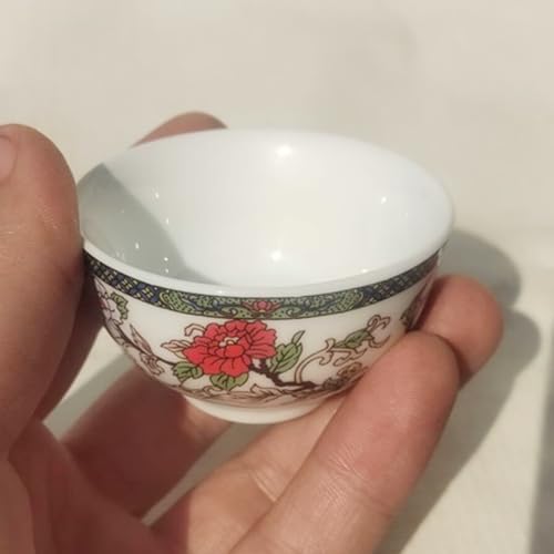 Image of Liang baobao Chinese Traditional Tea Tasting Cup Set of 4, 40ml White Porcelain Mini Cups for Gongfu Tea Ceremony (Bird and flower)