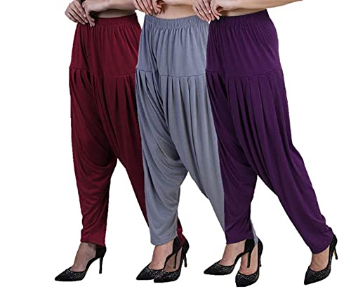 Image of CASUALS Women's Regular Fit Viscose Drawstring Patiala Harem Pants Combo Pack 3