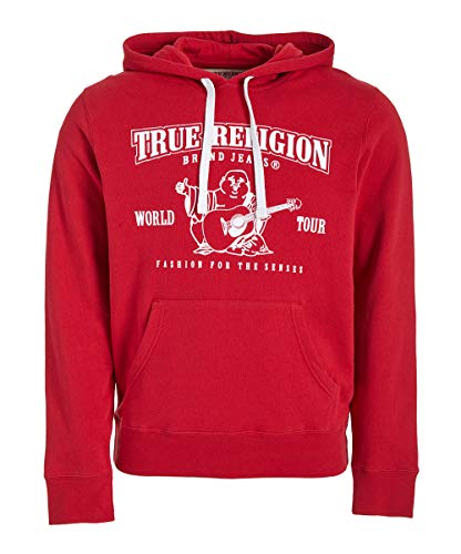 True Religion Men's Buddha Logo Pullover Hoodie Sweatshirt (Medium, Ruby Red)