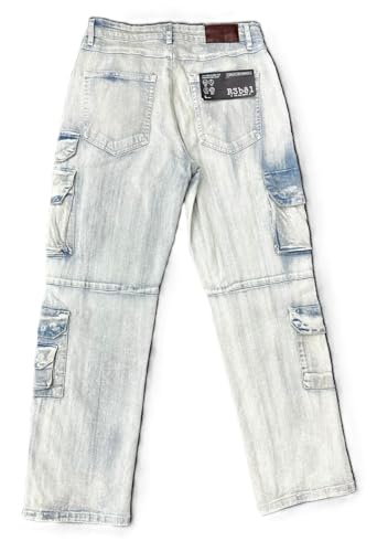 Rebal Cargo Jeans,Light Indigo, Relaxed Fit, 10 Pocket, Polyester Blend(642-642)2