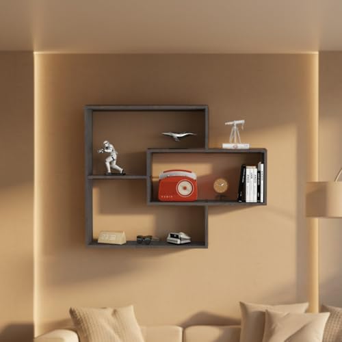 Image of Crip Multipurpose Modular Wall Racks /Shelves /Organiser /Decor Particle Board Wall Shelf (Number of Shelves - 5, Brown)
