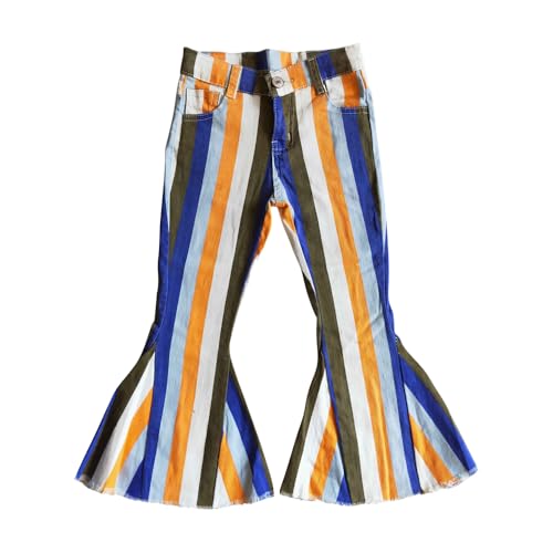 Todder Western Yellow Blue Stripe Jeans Girl Jeans Ruffle Bell Bottom