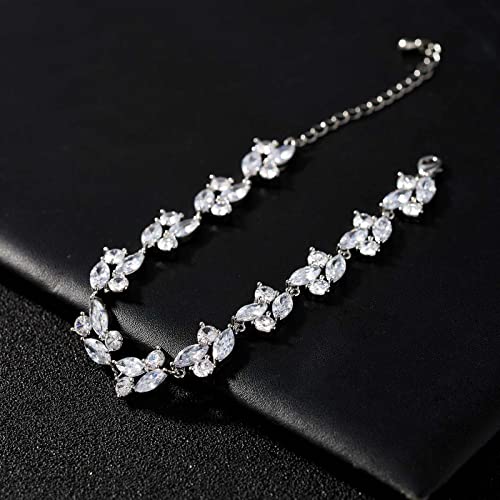 Sweetv Marquise Wedding Bracelet,Crystal Rhinestone Bridal Bracelets For Brides, Bridesmaids, Women, Rose Gold/Silver Tennis Bracelet For Wedding, Prom, Party, Jewelry Gifts #TOP4