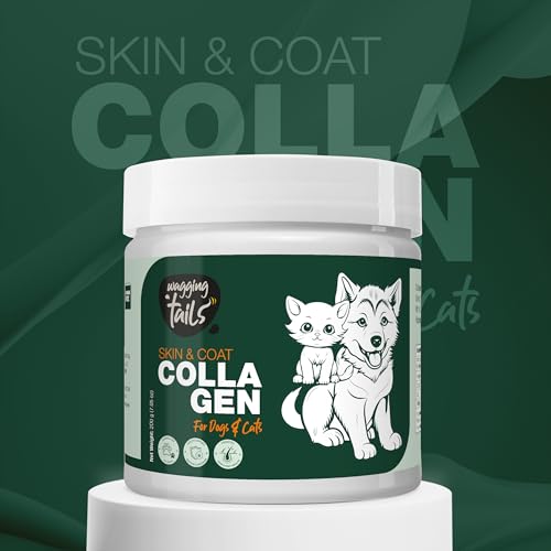 Image of Wagging Tails Skin & Coat Collagen for Dogs & Cats |Marine Collagen with Omega 3, 6 & 9, Biotin|Reduces Shedding & Itching|Shiny Fur & Healthy Skin|200g Powder